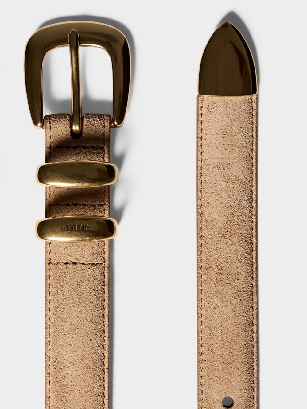 Aritzia Beige Suede Belt with Gold Brass Buckle - Picture 2 of 2